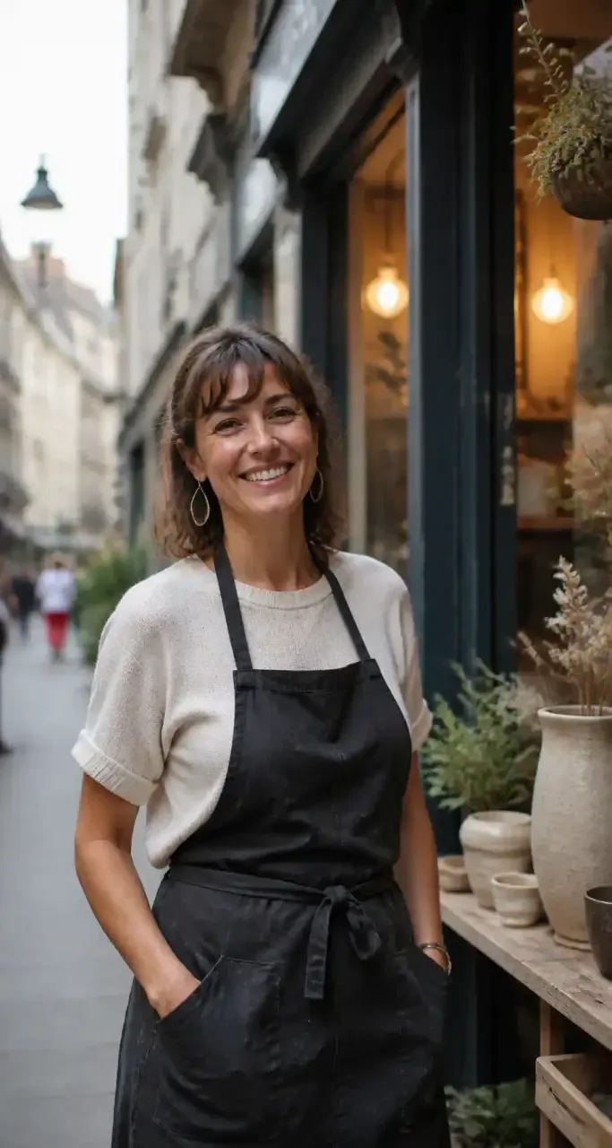 Portrait d'une entrepreneuse dans sa boutique artisanale à Rennes