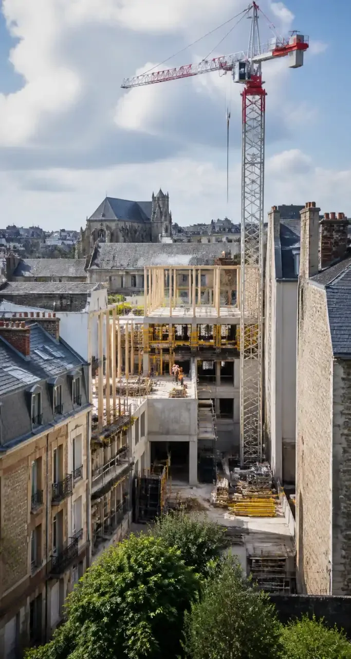 Chantier de rénovation urbaine dans un quartier de Rennes