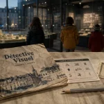 Activités Rennes vacances Toussaint : livret-jeu détective visuel en salle d’exposition