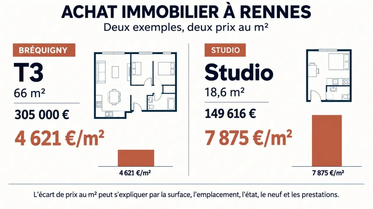 Achat immobilier Rennes : comparaison du prix au mètre carré entre un T3 à Bréquigny et un studio