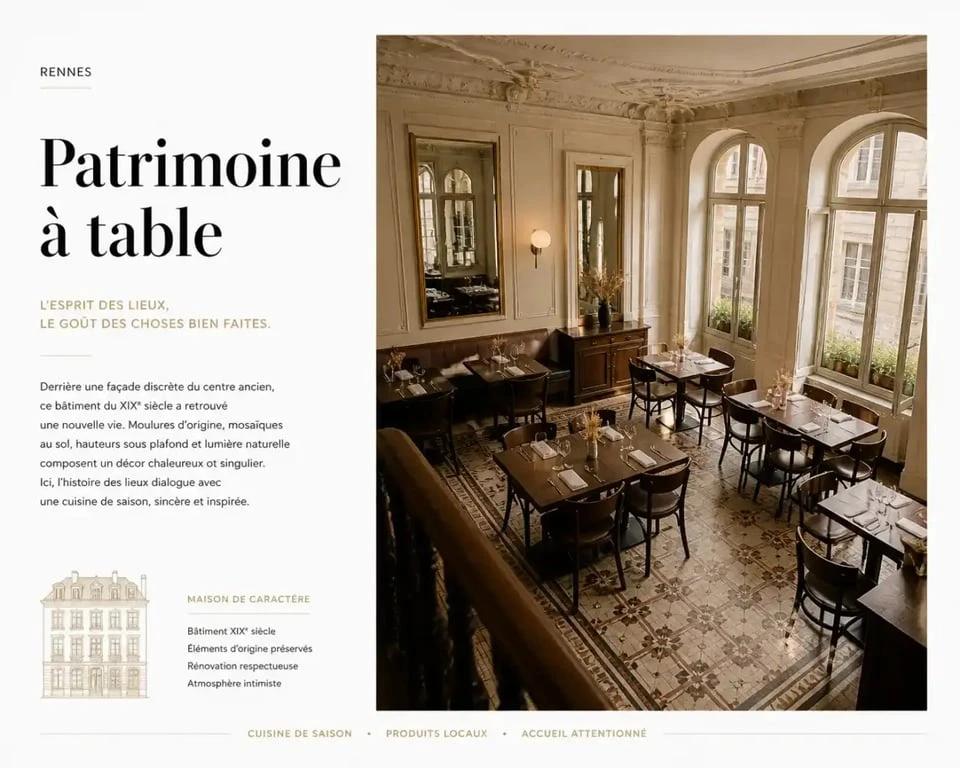 Restaurant atypique à Rennes dans un bâtiment patrimonial au décor d'origine préservé