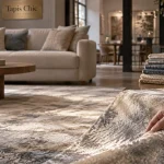Tapis chic Rennes en showroom : toucher un échantillon, texture soyeuse